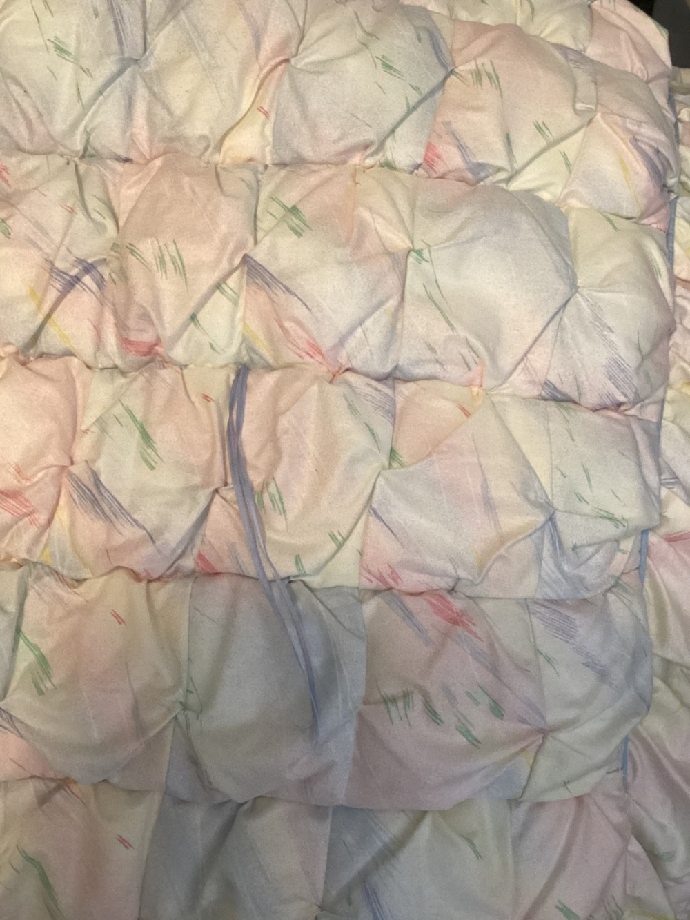 Vintage Glenna Jean Peterburg VA Handmage crib quilt with ruffles pastel